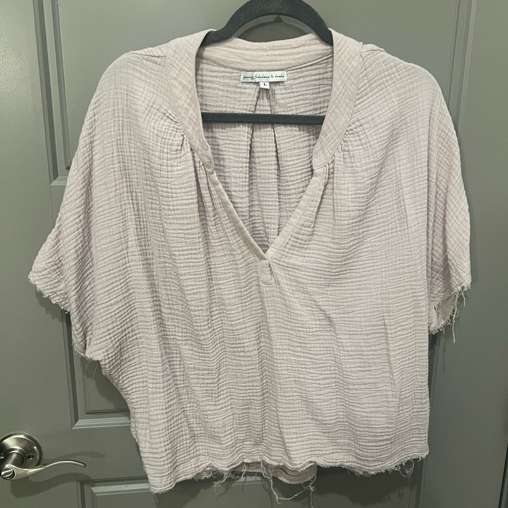 Young Fabulous & Broke Slightly Cropped Raw Hem V Neck Top